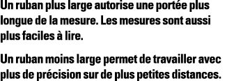 Un ruban plus large autorise une portée plus longue de la mesure  Les mesures sont aussi plus faciles à lire  Un ruba   