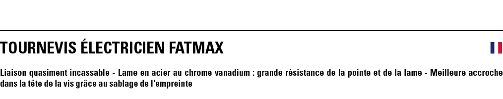 TOURNEVIS éLECTRICIEN FATMAX  Liaison quasiment incassable - Lame en acier au chrome vanadium : grande résistance de    