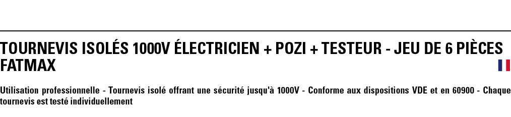TOURNEVIS ISOLéS 1000V éLECTRICIEN + POZI + TESTEUR - JEU DE 6 PièCeS FATMAX  Utilisation professionnelle - Tournevis   