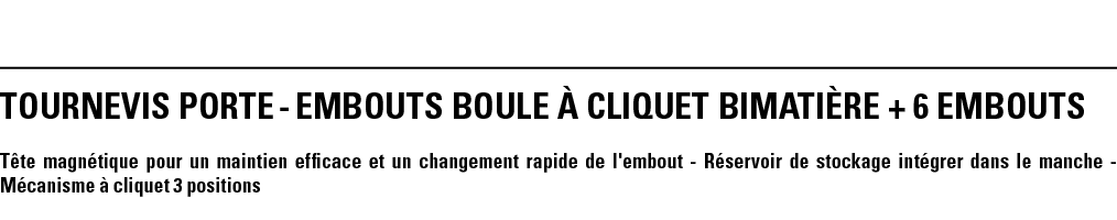 TOURNEVIS PORTE - EMBOUTS BOULE à CLIQUET BIMATIèRE + 6 EMBOUTS Tête magnétique pour un maintien efficace et un chang   