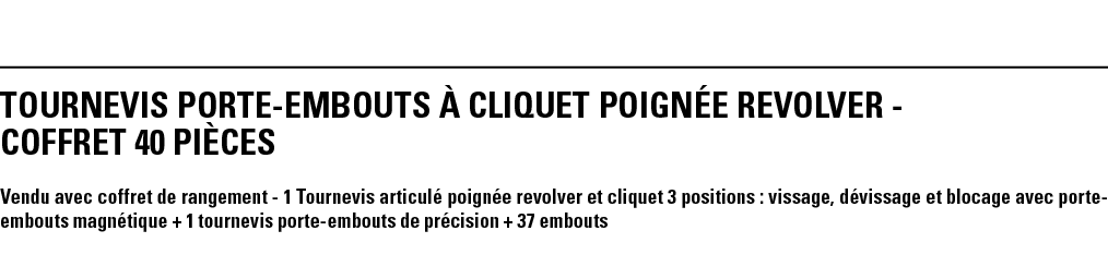 TOURNEVIS PORTE-EMBOUTS à CLIQUET POIGNéE REVOLVER - COFFRET 40 Pièces Vendu avec coffret de rangement - 1 Tournevis    