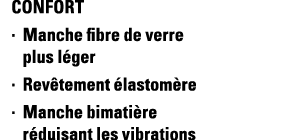 Confort Manche fibre de verre plus léger Revêtement élastomère  Manche bimatière réduisant les vibrations