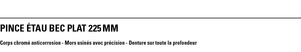 PINCE ÉTAU BEC PLAT 225 mm Corps chromé anticorrosion - Mors usinés avec précision - Denture sur toute la profondeur