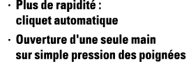 Plus de rapidité : cliquet automatique Ouverture d'une seule main sur simple pression des poignées