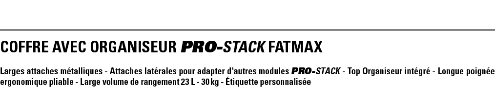 COFFRE AVEC ORGANISEUR PRO-STACK FATMAX Larges attaches métalliques - Attaches latérales pour adapter d'autres module   