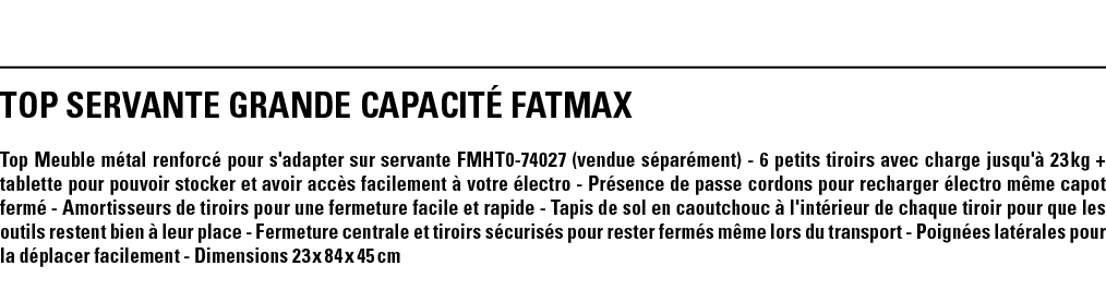 TOP SERVANTE GRANDE CAPACITÉ FATMAX Top Meuble métal renforcé pour s'adapter sur servante FMHT0-74027 (vendue séparém   
