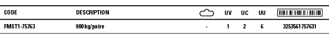 Code,Description, ,UV,UC,UU, ,FMST1-75763,900 kg paire,-,1,2,6,3253561757631
