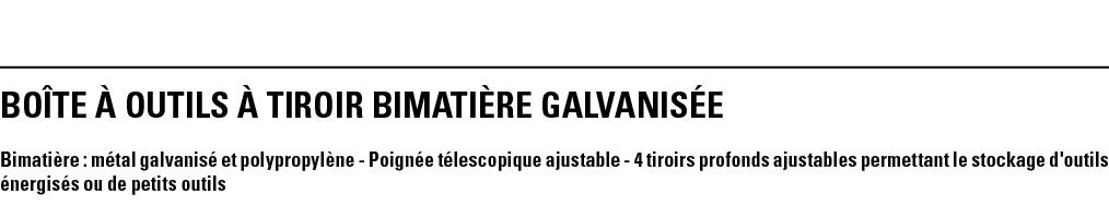 BOîTE à OUTILS à TIROIR BIMATIèRE GALVANISéE Bimatière : métal galvanisé et polypropylène - Poignée télescopique ajus   