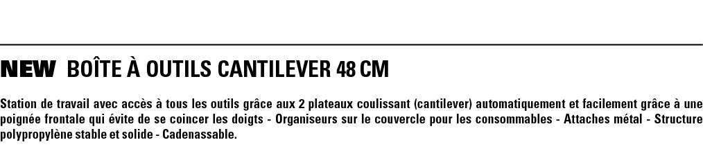 NEW Boîte à OUTILS CANTILEVER 48 cm Station de travail avec accès à tous les outils grâce aux 2 plateaux coulissant (   