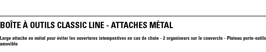 BOîTE à outils CLASSIC LINE - ATTaches MéTAL Large attache en métal pour éviter les ouvertures intempestives en cas d   