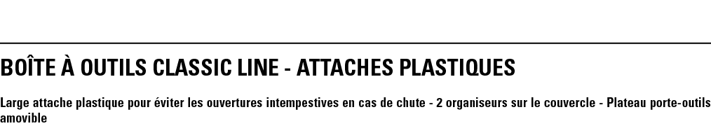 BOîTE à outils CLASSIC LINE - ATTaches plastiqueS Large attache plastique pour éviter les ouvertures intempestives en   