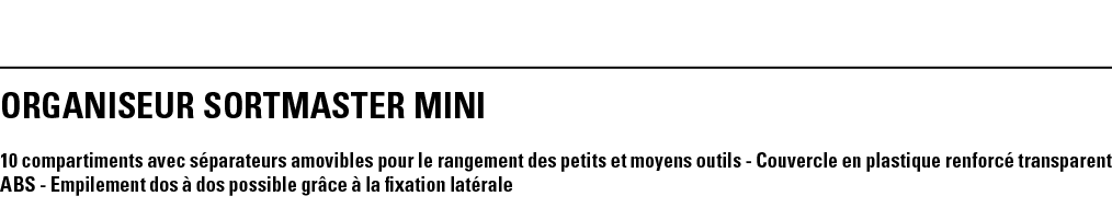 ORGANISEUR SORTMASTER MINI 10 compartiments avec séparateurs amovibles pour le rangement des petits et moyens outils    