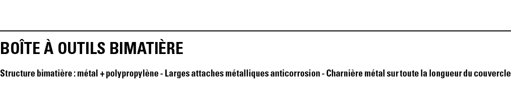 BOîTE à OUTILS BIMATIèRE Structure bimatière : métal + polypropylène - Larges attaches métalliques anticorrosion - Ch   